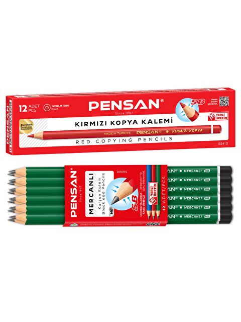 Pensan Mercanlı Kurşun Kalem HB 12'li + Kırmızı Kopya Kalemi 12'li - S000435382-37434