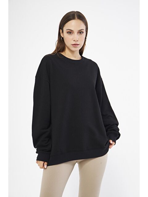 Chandraswear Siyah Kadın Oversize Basic Şardonlu Sweatshirt - Karmen - S000115132-19351