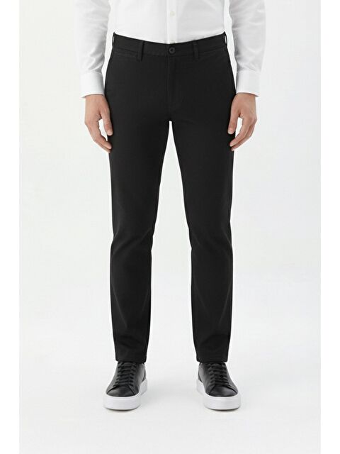 Sabri Özel Giotelli Siyah Comfort Fit Yünlü Kanvas Kumaş Yan Cepli Normal Bel Erkek Pantolon - S000525632-19351