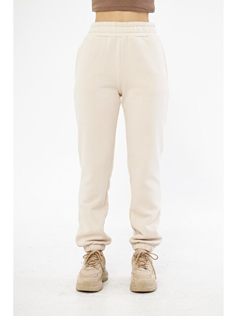 Chandraswear Bej Kadın Lastik Paçalı Jogger Şardonlu Eşofman Altı - Karmena - S000115134-19928