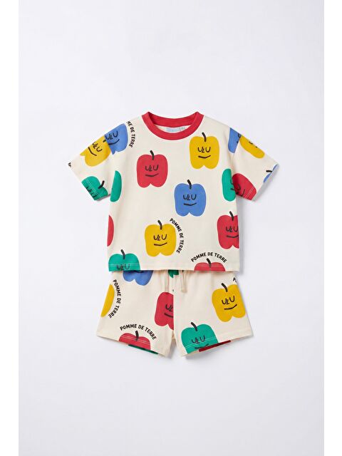 Magu Çocuk Pamuklu Elma Desenli T-Shirt Şort Takım
