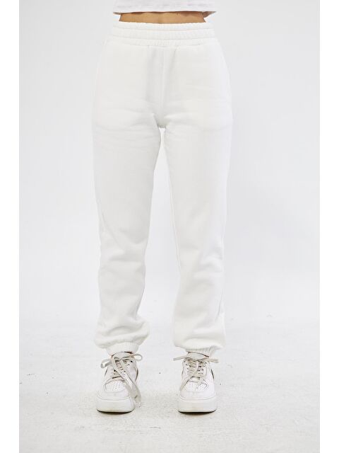 Chandraswear Beyaz Kadın Lastik Paçalı Jogger Şardonlu Eşofman Altı - Karmena - S000115134-20063