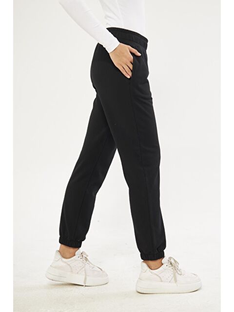 Chandraswear Siyah Kadın Lastik Paçalı Jogger Şardonlu Eşofman Altı - Karmena - S000115134-19351