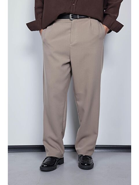 Abluka Online Erkek Baggy Fit Kumaş Pantolon Bej - S000491205-19928