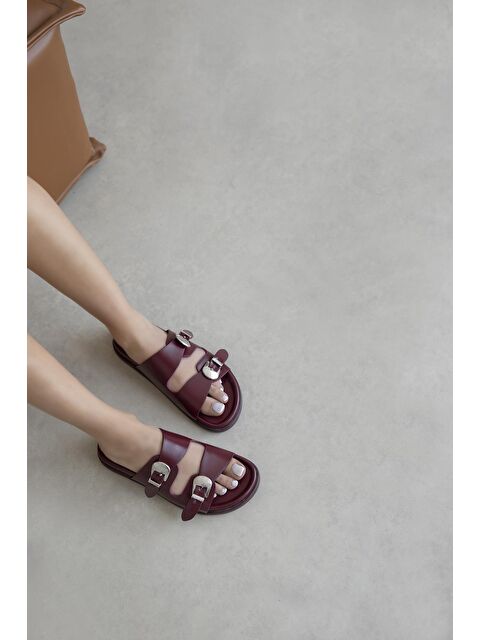 Straswans Orban Kadın Toka Detay Günlük Konfor Deri Terlik Bordo - S000513077-19951