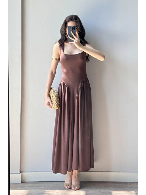 eka Kadın Kahve Uzun Elbise 0994-0099