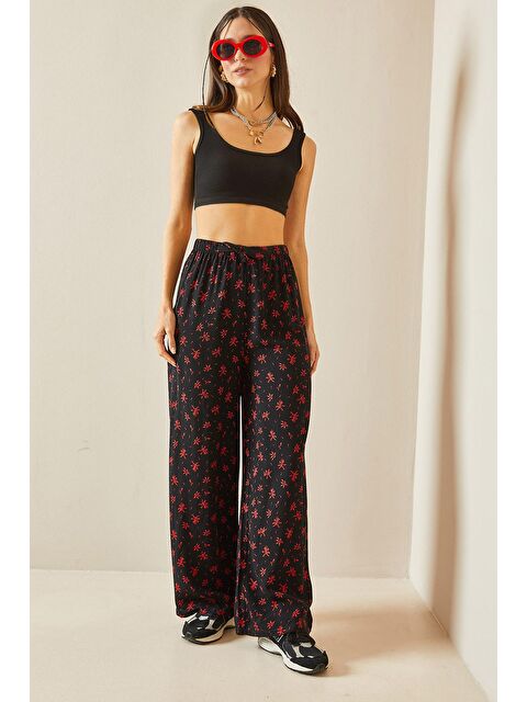 Xhan Siyah Beli Lastikli Desenli Bol Paça Pantolon 5YXK5-48347-02 - S000173088-19351