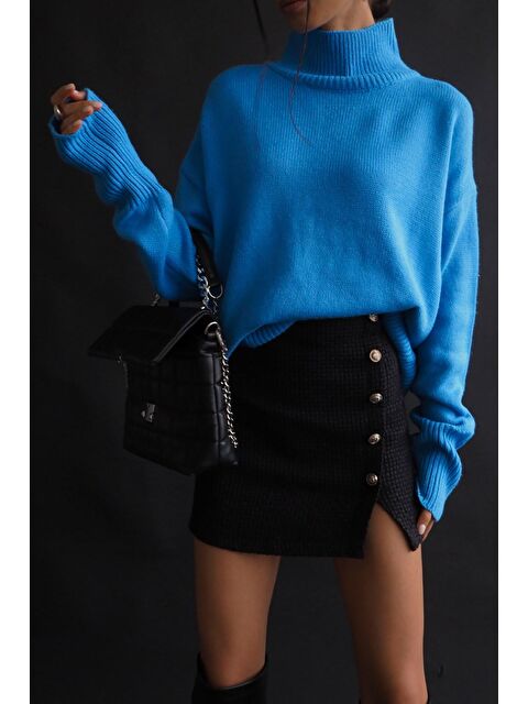 Madmext Mavi Balıkçı Yaka Kazak Mg1252 - S000121278-17234