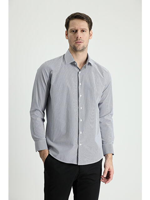 Kiğılı Uzun Kol Slim Fit Dar Kesim Çizgili Pamuklu Kolay Ütülenebilir Gömlek - S000404894-21164