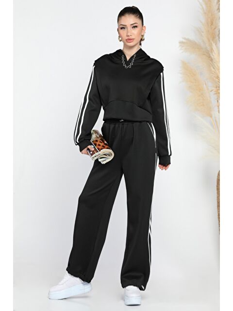 Gülseli Kadın Kapüşonlu Şeritli Zincir Detaylı Eşofman Takımı - S000332262-19351