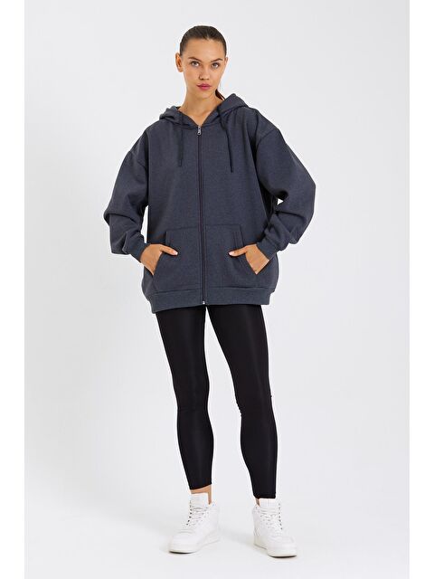 Mmetalic Kadın Kanguru Cepli Kapüşonlu Fermuarlı İçi Polarlı Hırka - S000237866-29666