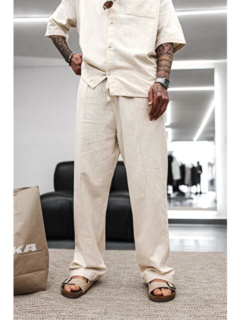 Abluka Online Erkek Baggy Fit Yıkamalı Beli Lastikli Pantolon Bej - S000491210-19928