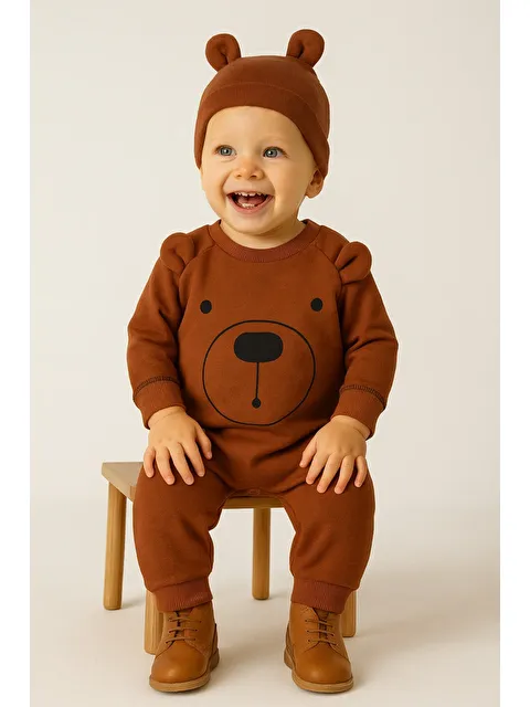 Mai Perla Gülen Yüz Suratlı Şapkalı Çocuk Bebek Tulum