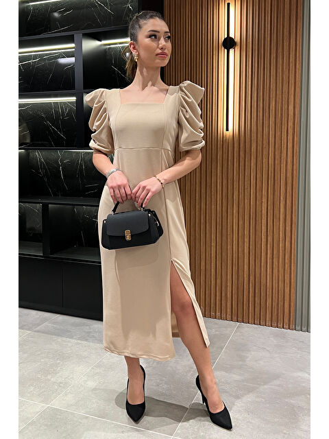 Gülseli Kadın Sırt Dekolteli Yırtmaçlı Kare Yaka Elbise - S000332241-19928