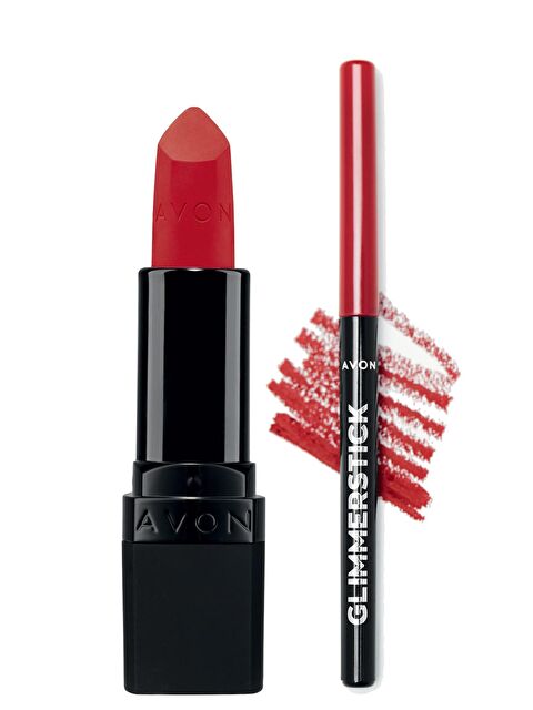 AVON Ultra Mat Ruj Truest Red ve Glimmerstick Dudak Kalemi Ruby Shock Paketi - S000188533-10231