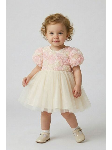 Cantoy Gül Detaylı Fiyonklu Bebek Abiyesi