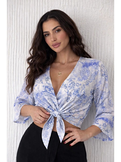 eka Kadın Beyaz Dantel Bağlamalı Bluz 19042