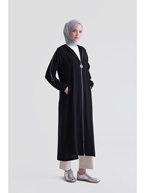 ARMİNE Simli Şeritli Pardesü Siyah