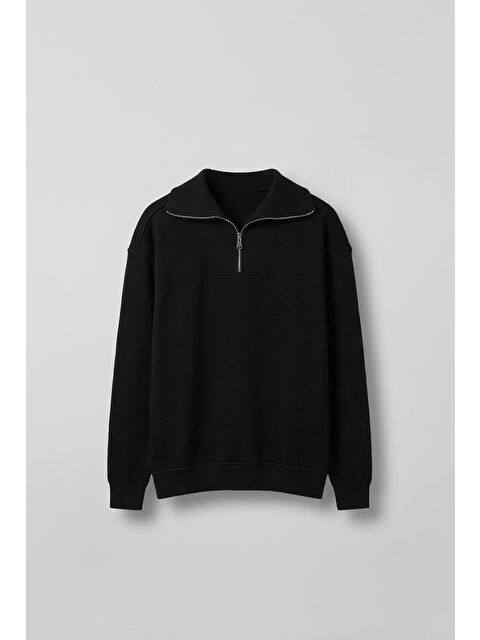 Abluka Online Erkek Oversize Dik Yaka Yarım Fermuarlı Sweatshirt Siyah - S000487362-19351