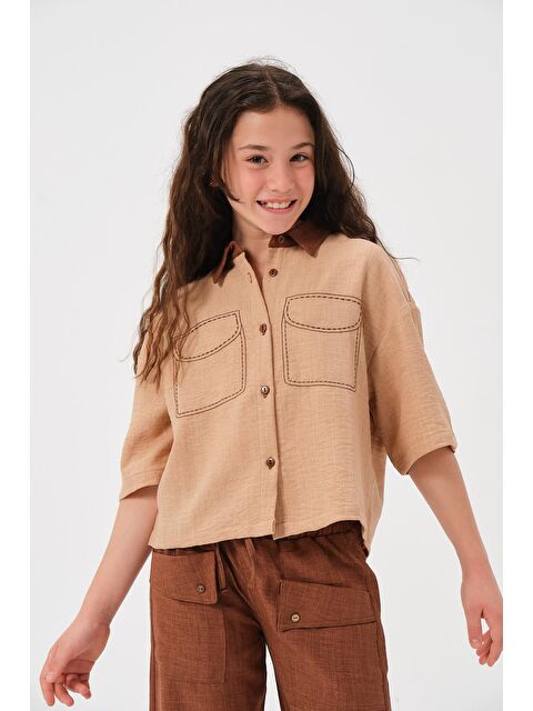 Jazzi·ee Genç Kız Çocuk Cep Desen Detaylı Kısa Kollu Gömlek - S000315654-19928