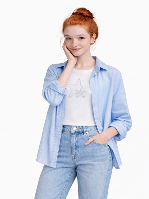 Ahengim Kız Çocuk Sofia Keten Badili Basic Gömlek Takım Ak2605