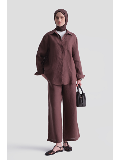 ARMİNE Keten Oversize Tunik Kahverengi