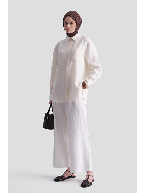 ARMİNE Keten Oversize Tunik Ekru