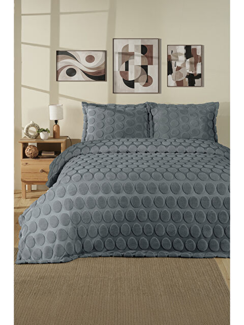 Nordqueen Jakarlı Welsoft Çift Kişilik Yatak Örtüsü Seti 260x240 cm Perle V5 Koyu Gri - S000505784-29351