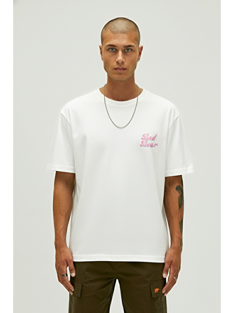 Bad Bear Bad Pink Beyaz Erkek Baskılı Tişört