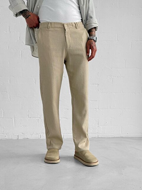 Abluka Online Gofre Kumaş Regular Fit Erkek Pantolon Bej - S000378092-19928