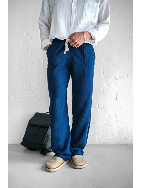 Abluka Online Rahat Kesim Baggy Fit Erkek %100 Pamuk Pantolon Lacivert - S000378090-21164