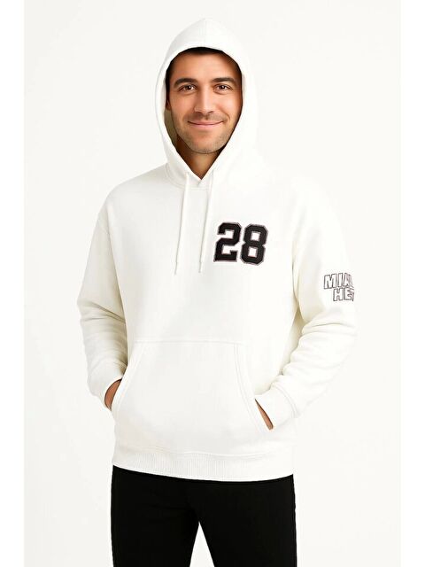 Jane's Üç İplik Kapüşonlu Ön Ve Arka Baskılı SweatShirt Hoodie - Beyaz