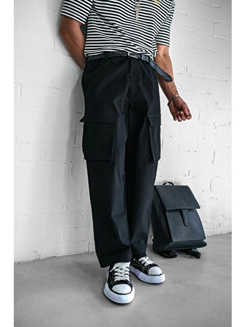 Abluka Online Kargo Cepli Esnek Baggy Erkek Pantolon Siyah - S000378095-19351