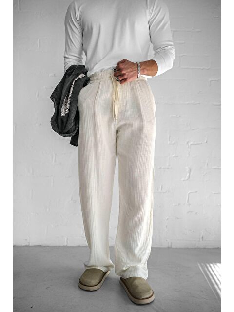 Abluka Online Rahat Kesim Baggy Fit Erkek %100 Pamuk Pantolon Ekru - S000378090-19965