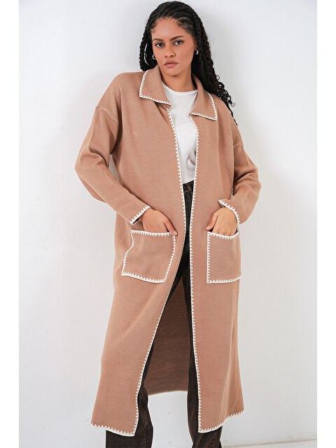 Bigdart Kadın Uzun Oversize Triko Hırka 15962 - Camel - S000473577-37258