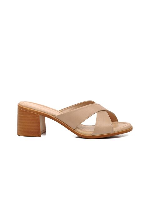 Voyager Bej Hakiki Deri Kadın Topuklu Terlik 9749 - S000150957-19927