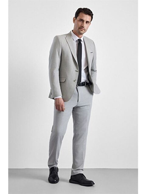 Süvari Gri Slim Sivri Yaka 6 Drop Takım Elbise