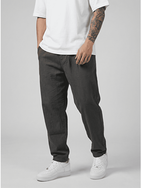 Danger Erkek Pileli Rahat Kesim Viskon Kumaş Yazlık Kumaş Pantolon Füme