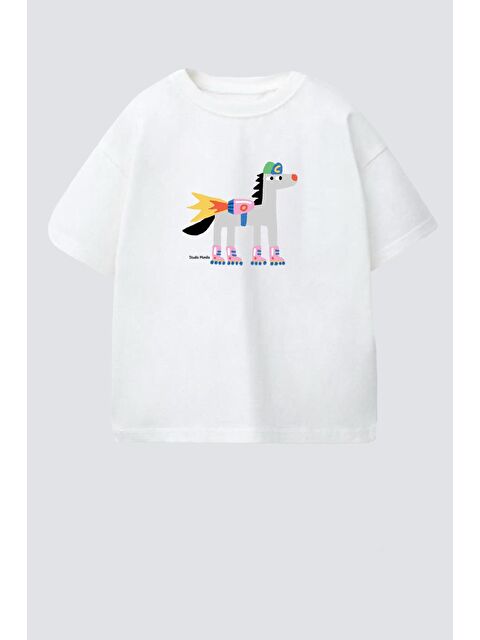 Monila Unisex Çocuk Pamuklu Bisiklet Yaka Baskılı T-Shirt - S000514721-19965