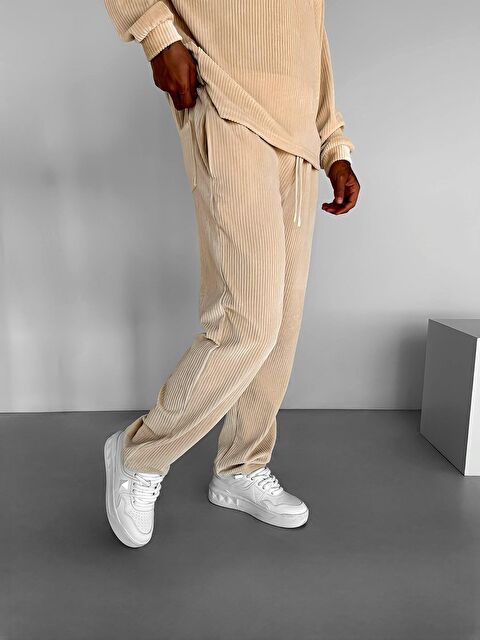 Abluka Online Erkek Jogger Esnek Rahat Beli Lastikli Fitilli Kadife Pantolon Bej - S000279719-19928