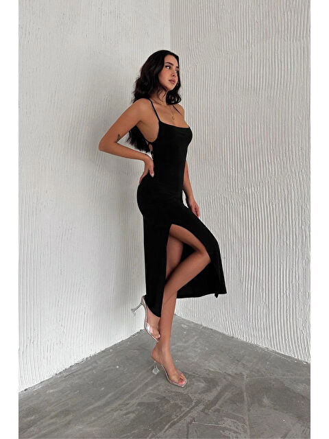 eka Kadın Siyah Uzun Sırt Dekolte Elbise 3708