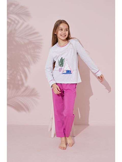 Siyah İnci Gri Baskılı Pamuklu Örme Pijama Takım 24241087 - S000245305-20600