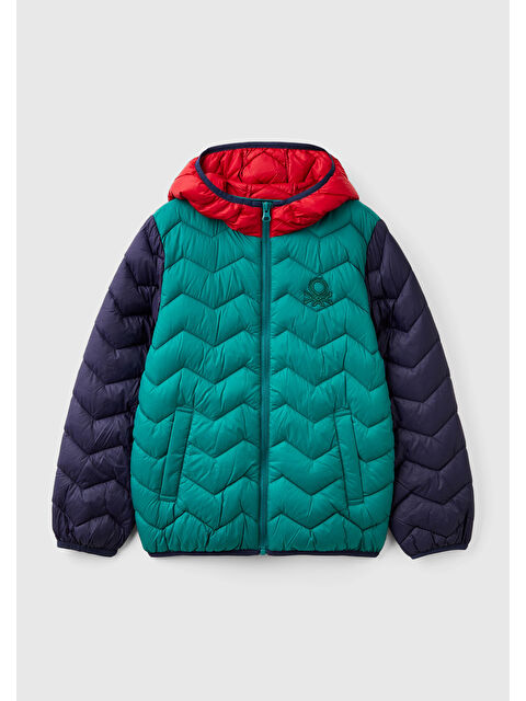 United Colors Of Benetton Erkek Çocuk Yeşil Mix Logo İşlemeli Mevsimlik İnce Pufa Mont - S000293499-18194