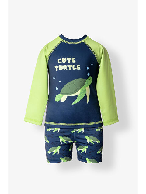 Neopy UV Korumalı Uzun Kollu Erkek Çocuk Bebek Şortlu Takım 5110 Koyu Lacivert