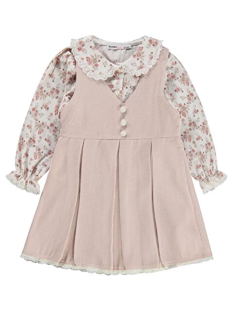 Kumru Civil Girls Çiçek Gömlekli 2 Li 2-5 Yaş Elbise - Pudra 4-5 Yaş - S000526308-24085
