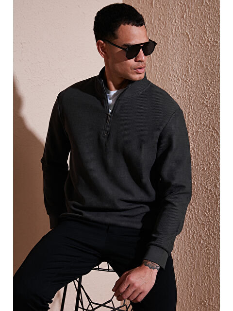 Buratti Pamuklu Regular Fit Yarım Fermuarlı Dik Yaka Erkek Sweat 5905716 - S000286957-29666