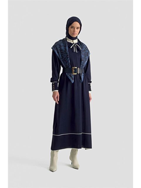 ARMİNE Fularlı Triko Elbise 25Ktd955 Lacivert - S000481356-21164