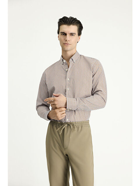 Kiğılı Uzun Kol Slim Fit Dar Kesim Baskılı Pamuk Düğmeli Yaka Gömlek - S000404919-29705