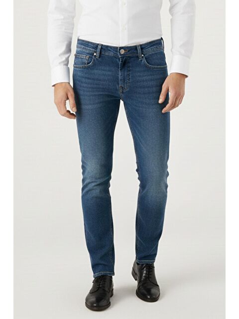 Sabri Özel Giotelli Erkek Açık Lacivert Jean 1196 Dokuma Kumaş Normal Bel Standart Boy Pantolon - S000525661-17234