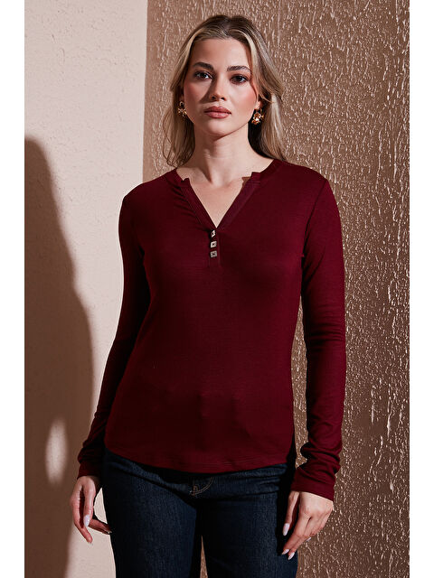 Fashion Friends Slim Fit Düğme Detaylı V Yaka T Shirt 25K0136K1 - S000484817-19951